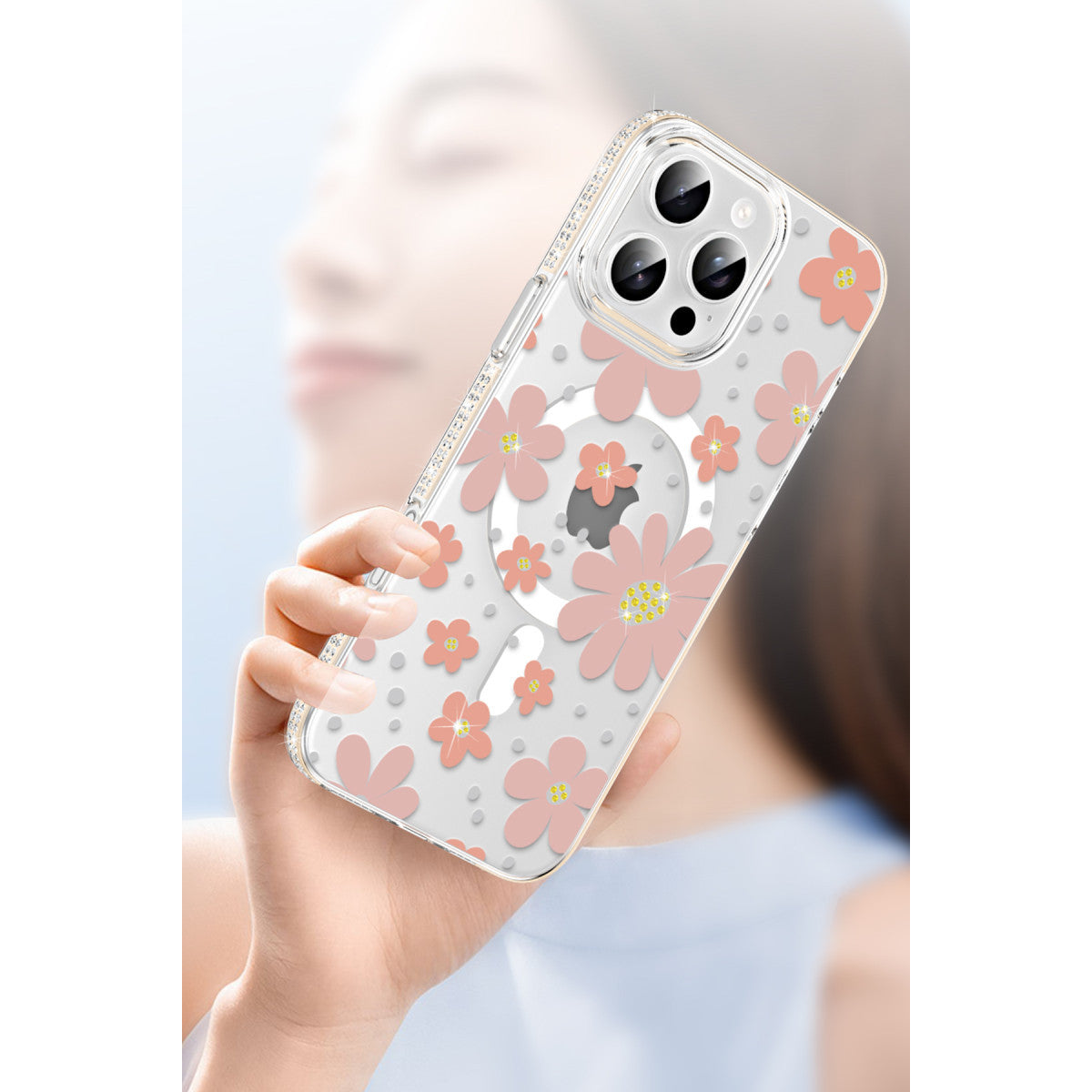 iPhone 15 Pro Floral Magsafe Kapak - Beyaz