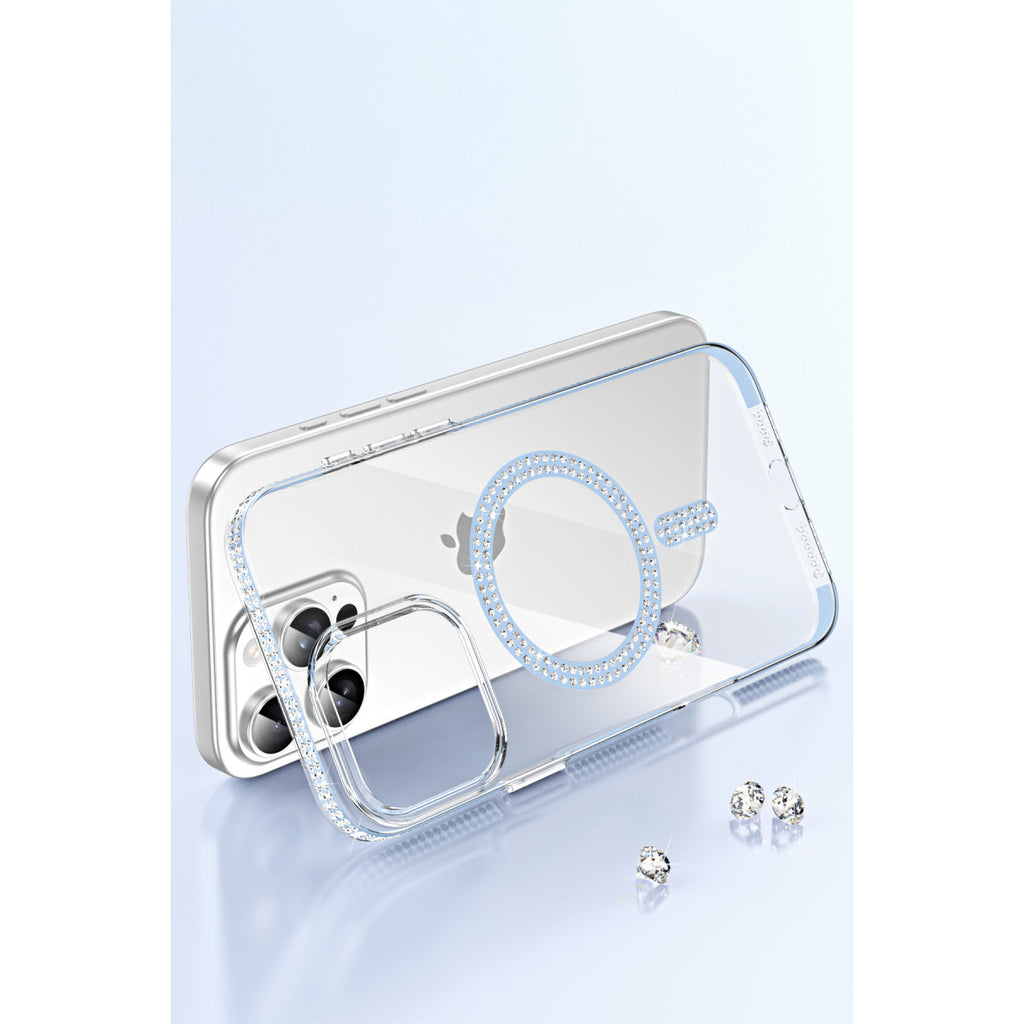 iPhone 14 Pro Max Move Taşlı Magsafe Kapak - Gümüş
