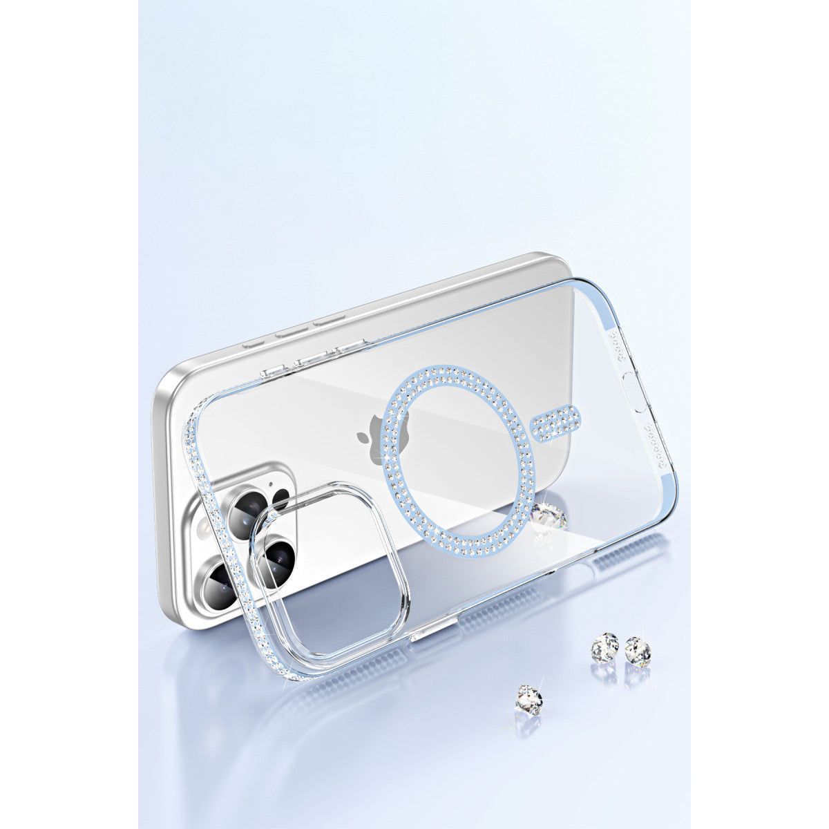 iPhone 14 Pro Max Move Taşlı Magsafe Kapak - Gümüş