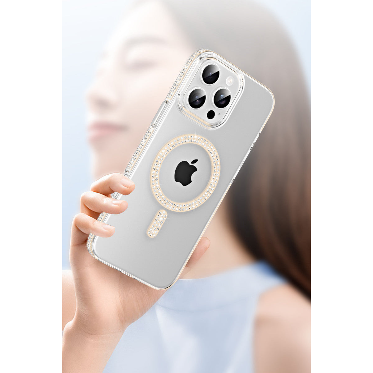 iPhone 16 Pro Move Taşlı Magsafe Kapak - Lila