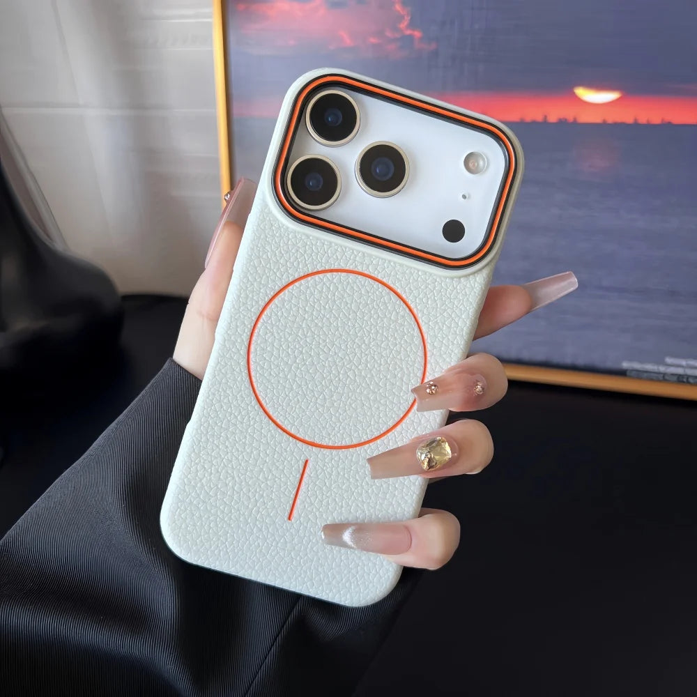 iPhone Serisi MagSafe Deri Dokulu Yumuşak Kılıf