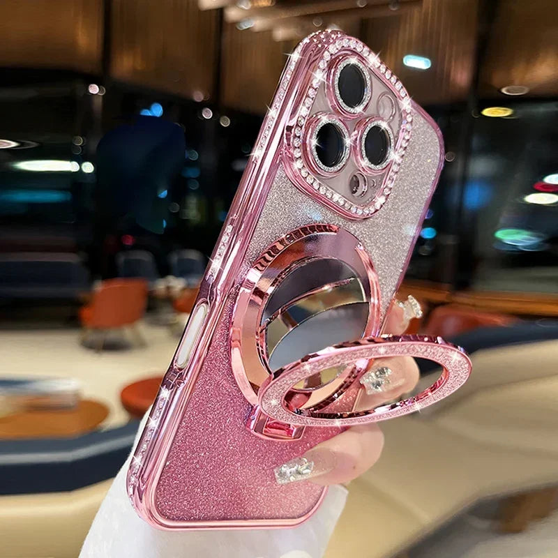 iPhone Serisi Taşlı Aynalı Standlı Lüks Kılıf