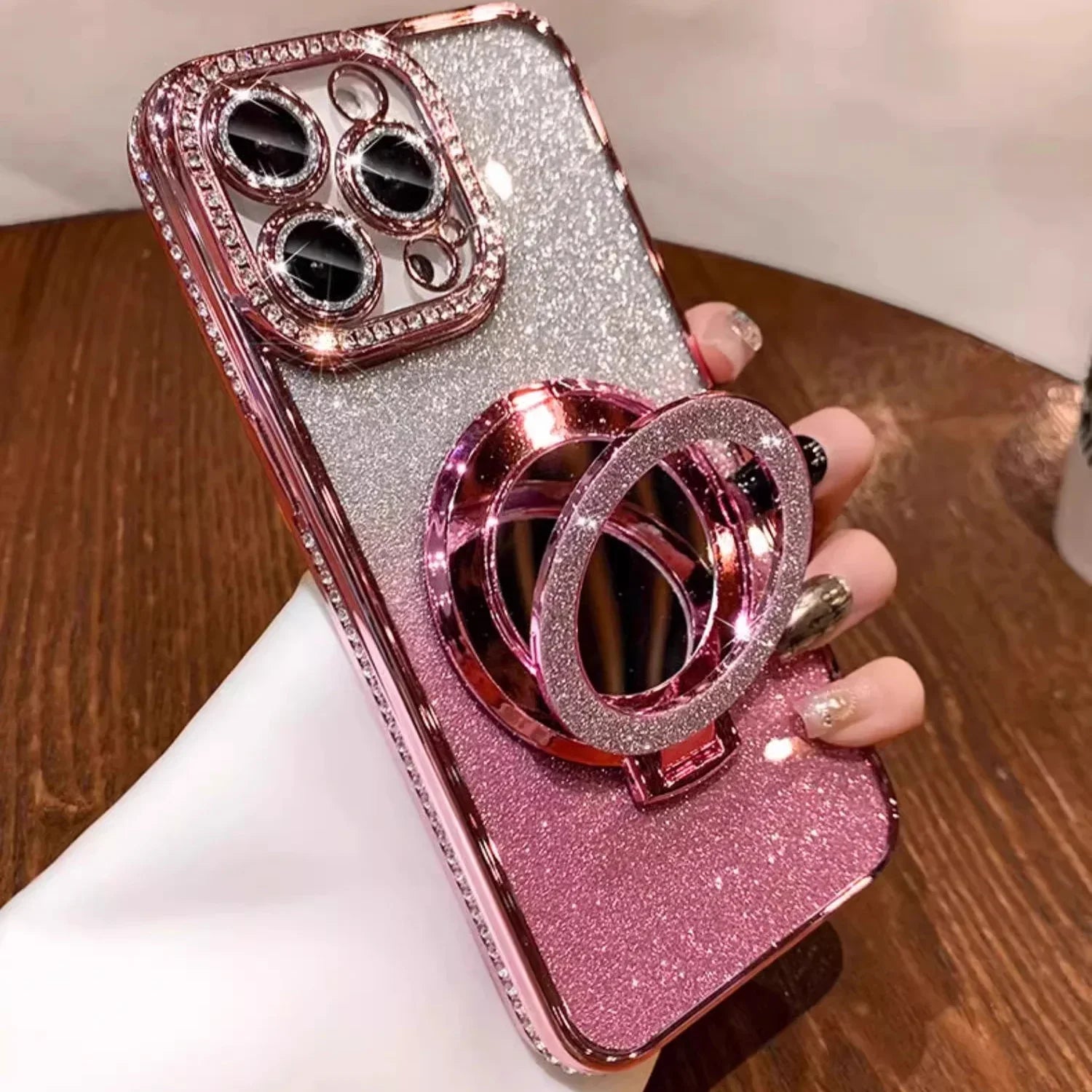 iPhone Serisi Taşlı Aynalı Standlı Lüks Kılıf
