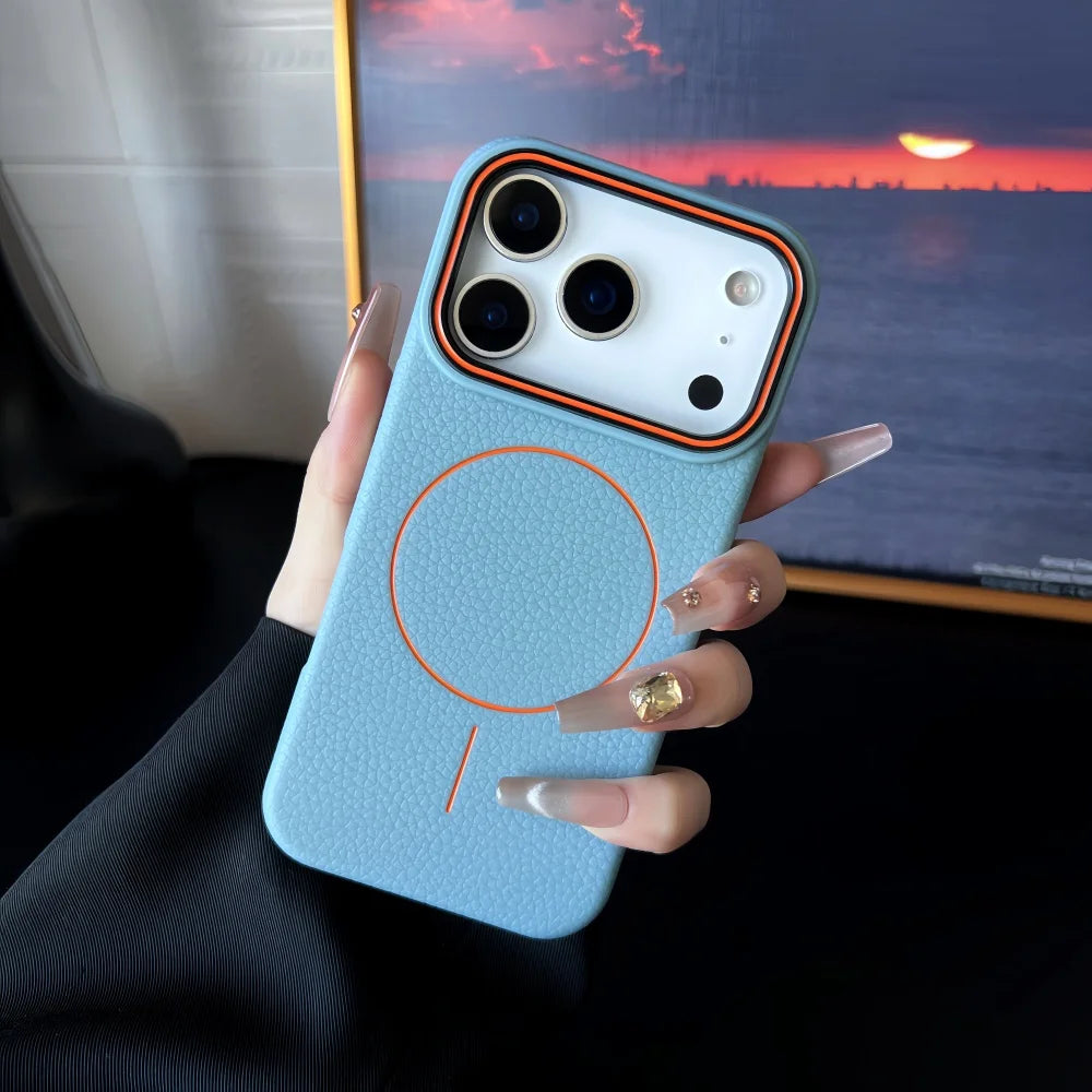 iPhone Serisi MagSafe Deri Dokulu Yumuşak Kılıf
