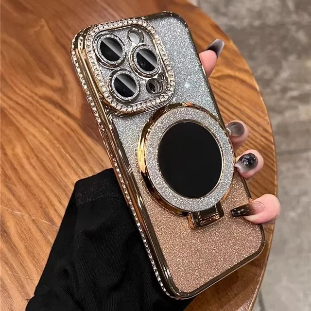 iPhone Serisi Taşlı Aynalı Standlı Lüks Kılıf