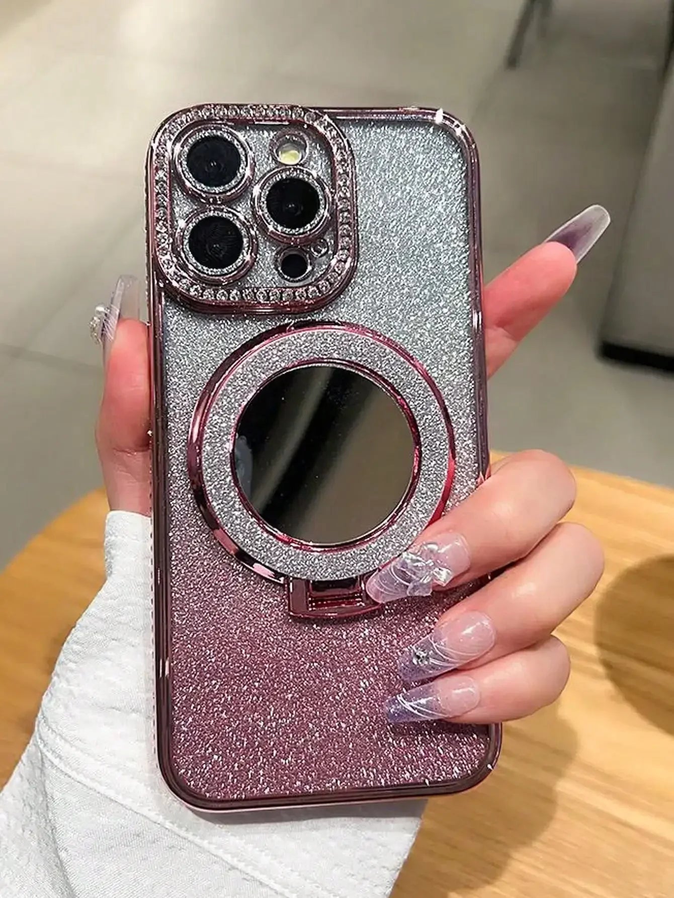 iPhone Serisi Taşlı Aynalı Standlı Lüks Kılıf