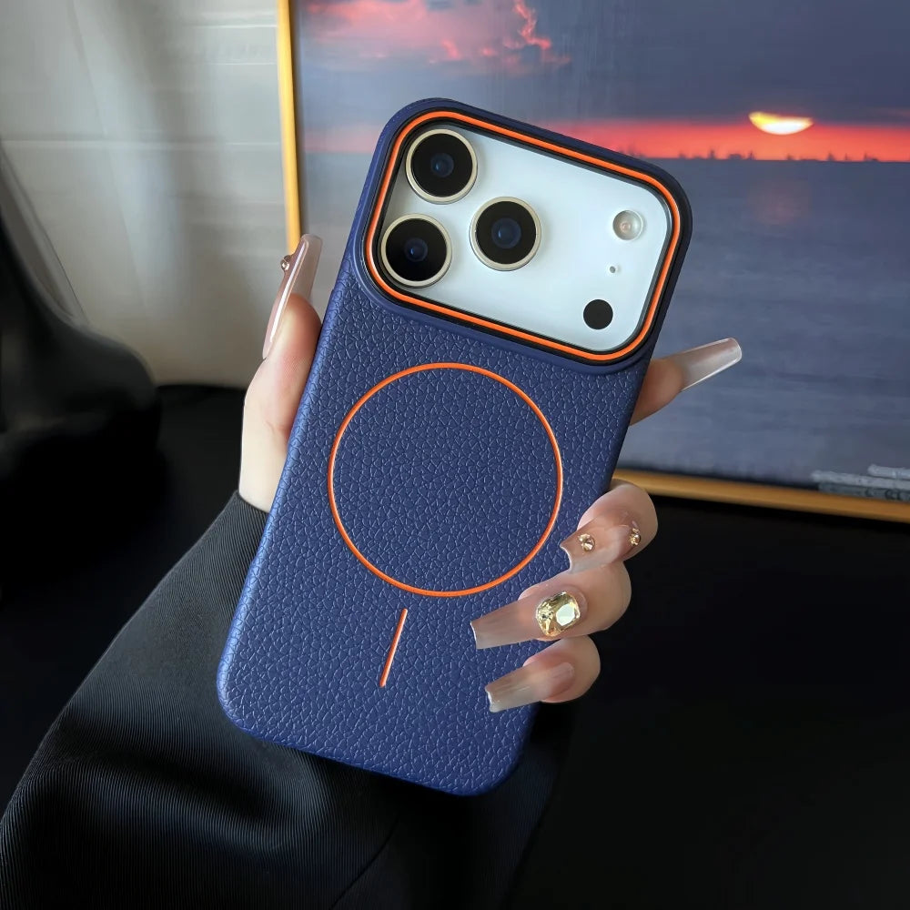 iPhone Serisi MagSafe Deri Dokulu Yumuşak Kılıf