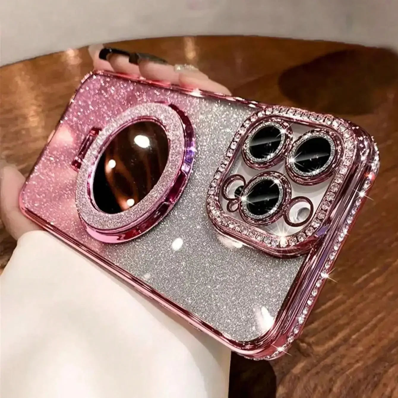 iPhone Serisi Taşlı Aynalı Standlı Lüks Kılıf