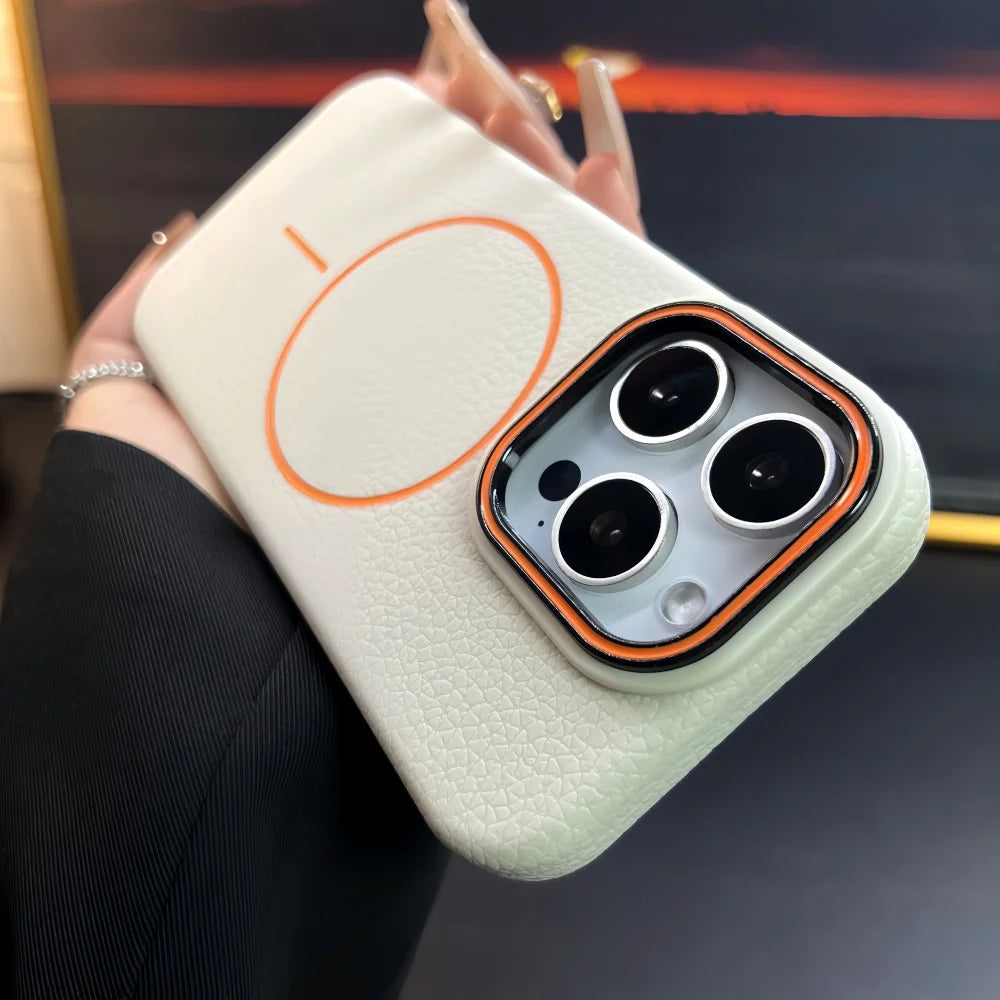 iPhone Serisi MagSafe Deri Dokulu Yumuşak Kılıf