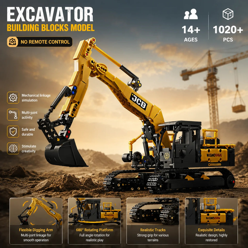 City Construction Vehicle Excavator Models Building Blocks MOC Technical Engineering Cars Truck Bricks Toys