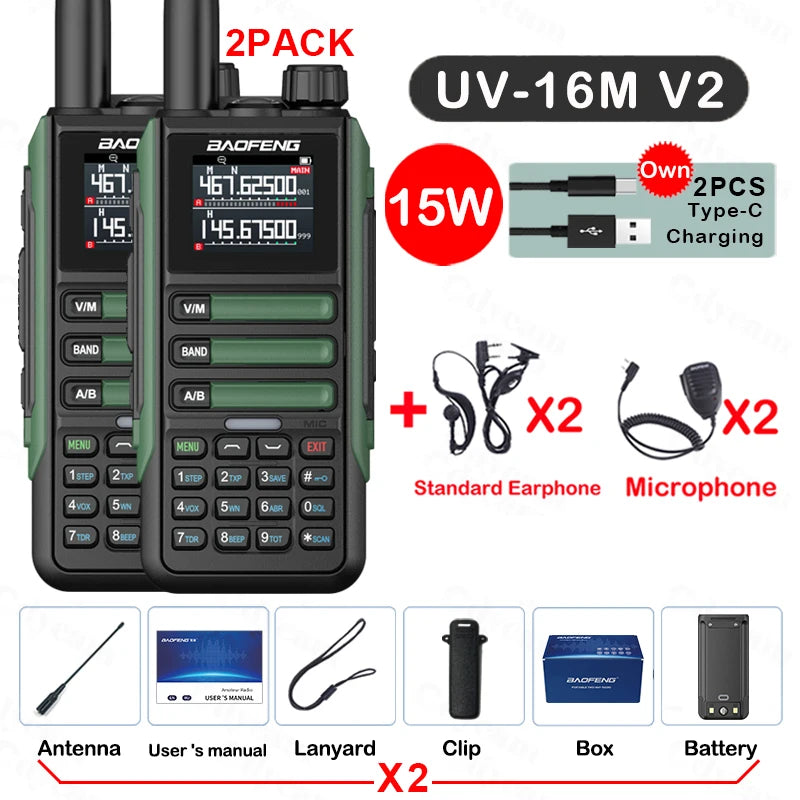 Baofeng UV16M 15W Su Geçirmez Telsiz 2’li Set