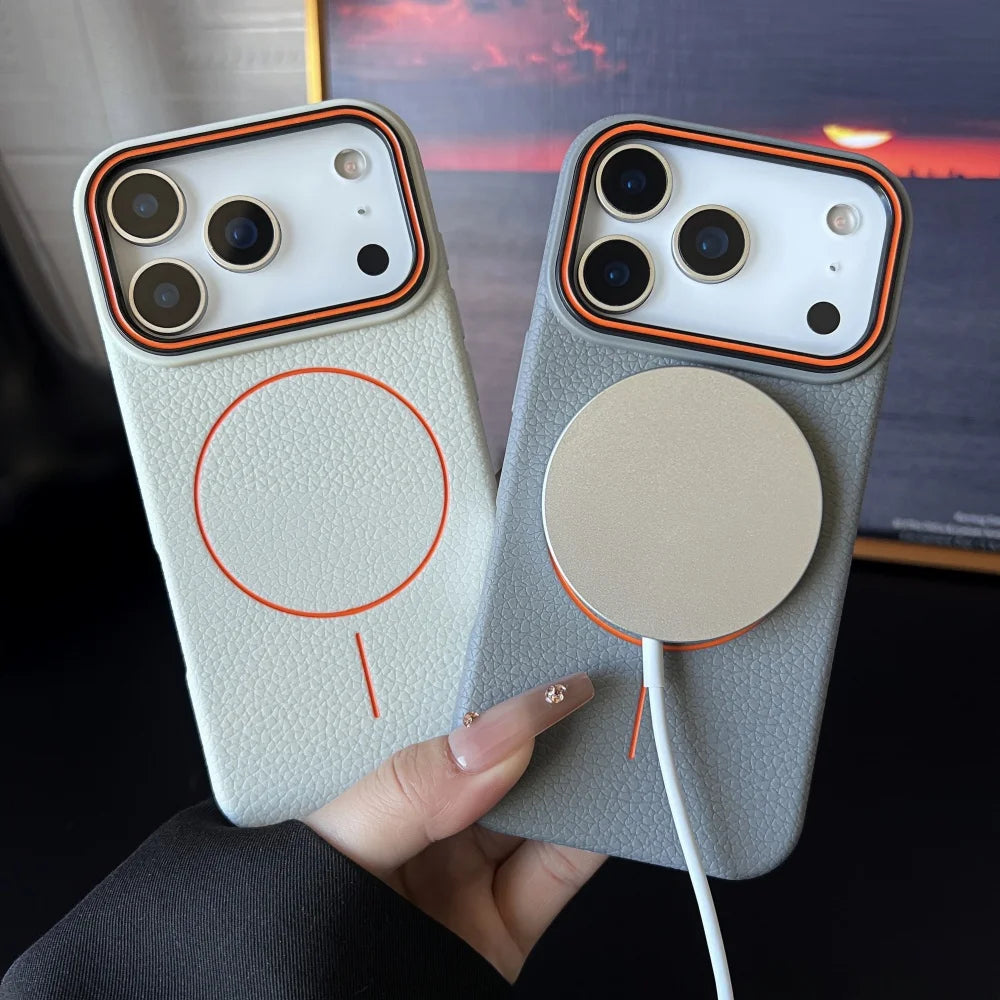 iPhone Serisi MagSafe Deri Dokulu Yumuşak Kılıf