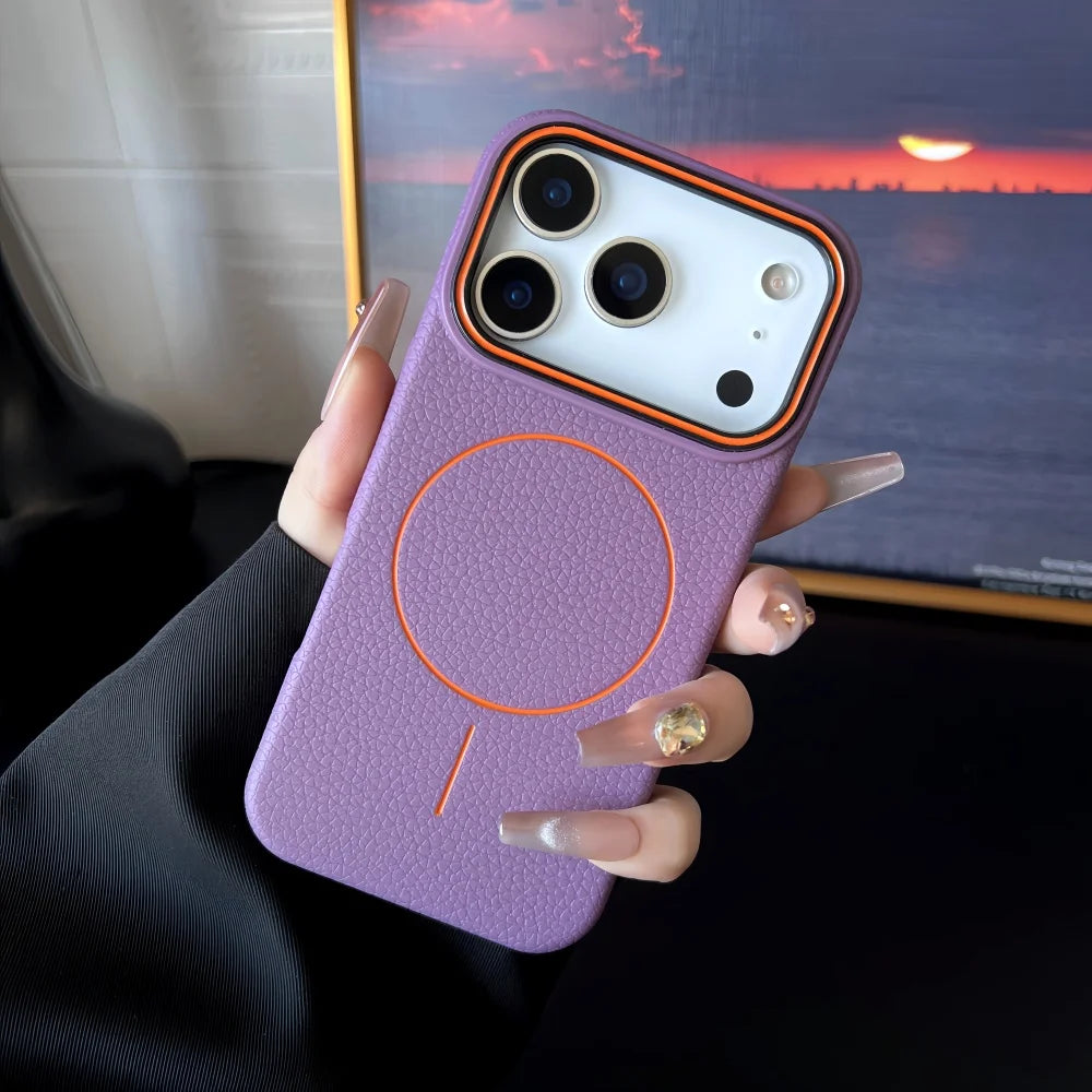iPhone Serisi MagSafe Deri Dokulu Yumuşak Kılıf