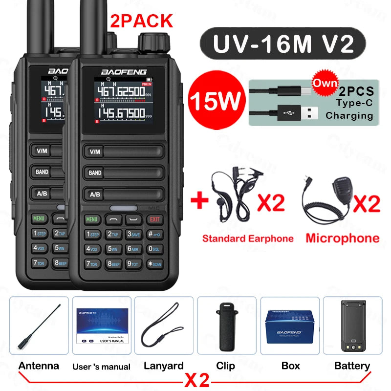 Baofeng UV16M 15W Su Geçirmez Telsiz 2’li Set