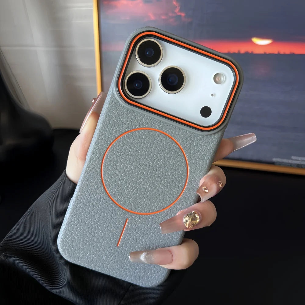 iPhone Serisi MagSafe Deri Dokulu Yumuşak Kılıf