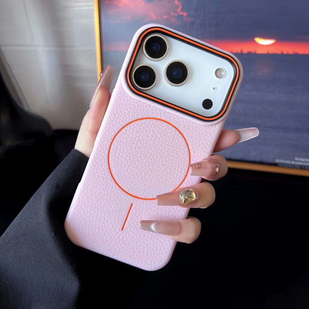 iPhone Serisi MagSafe Deri Dokulu Yumuşak Kılıf