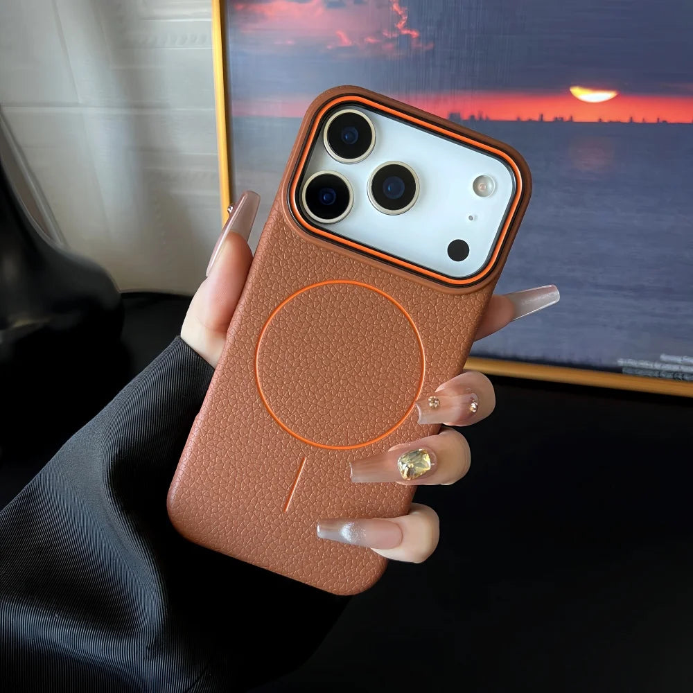 iPhone Serisi MagSafe Deri Dokulu Yumuşak Kılıf
