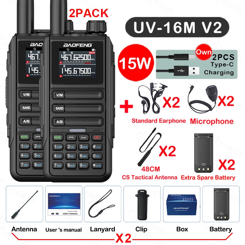 Baofeng UV16M 15W Su Geçirmez Telsiz 2’li Set