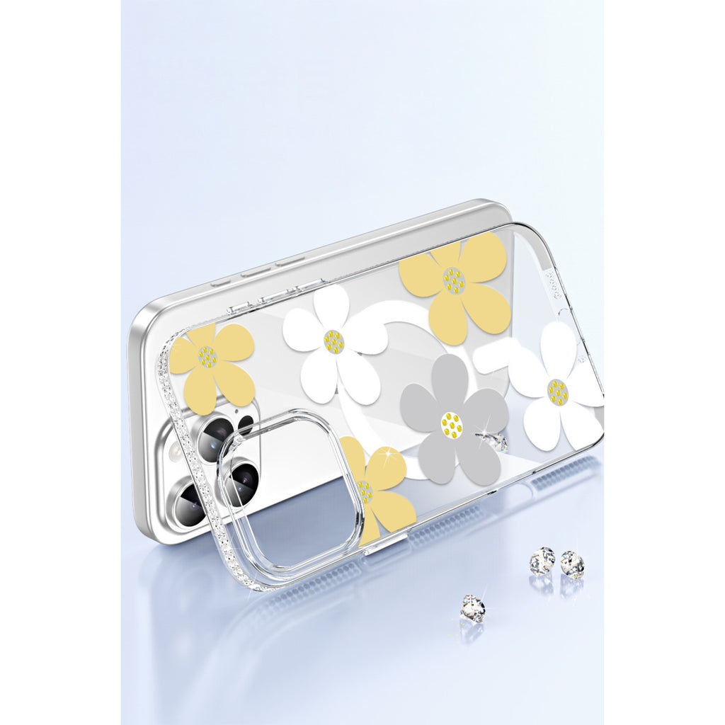 iPhone 15 Pro Floral Magsafe Kapak - Beyaz